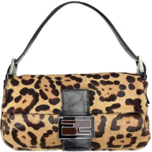 Vintage Fendi Leopard Print Calfskin Shoulder Baguette Bag | NITRYL