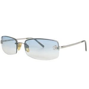 Vintage Chanel Diamante Rimless Sunglasses in Blue / Silver | NITRYL