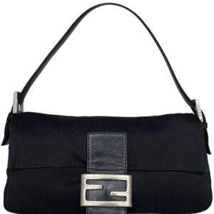 Vintage Fendi Silk Classic Shoulder Baguette Bag in Black / Silver | NITRYL