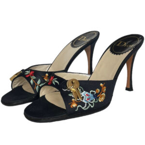 Dior Embroidered Flower Lock Heels in Black / Gold UK 4.5