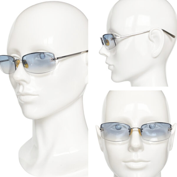 Chanel Diamante Rimless Sunglasses in Blue / Silver - Image 4