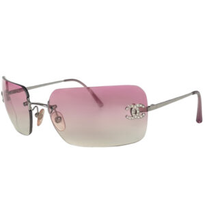 Vintage Chanel Diamante Rimless Ombre Sunglasses in Hot Pink | NITRYL