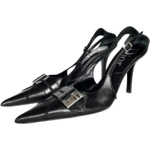 Vintage Dior Logo Slingback Heels in Black / Silver UK 5.5 | NITRYL