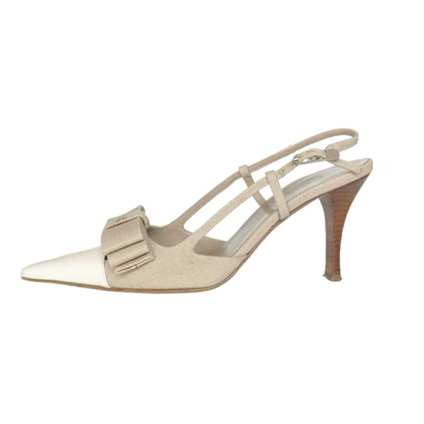 Chanel Bow Logo Slingback Heels in Beige Denim / Cream UK 4.5 - Image 3