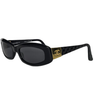 Vintage Chanel Logo Chunky Sunglasses in Black / Gold | NITRYL