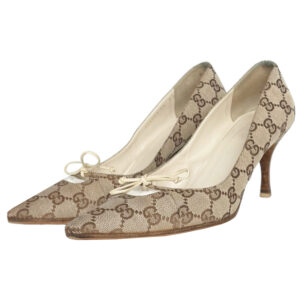 Vintage Gucci Monogram Bow Heels in Beige / Cream UK 4 | NITRYL