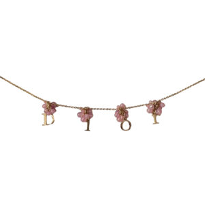 Vintage Dior Spellout Logo Beaded Necklace in Gold / Pink | NITRYL