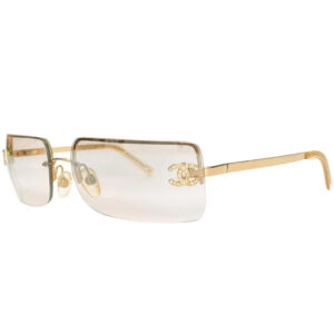 Vintage Chanel Diamante Rimless Sunglasses in Gold | NITRYL