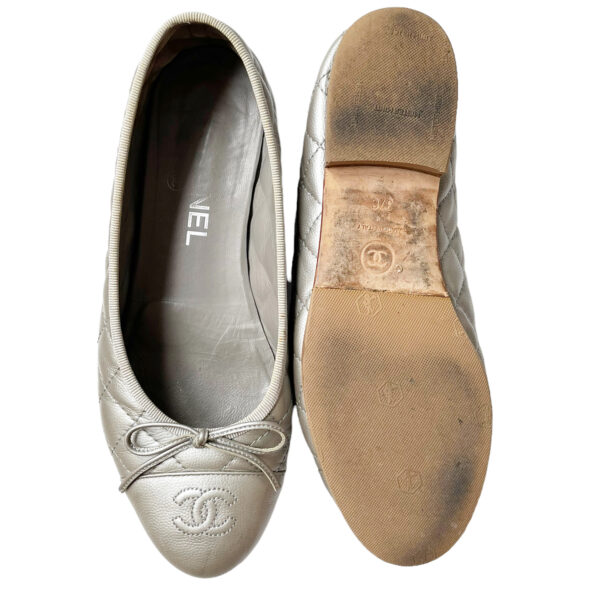 Chanel Bow Logo Quilted Ballet Flats in Silver UK 4 - Image 5