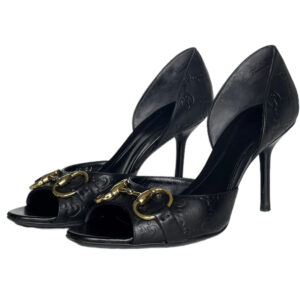 Vintage Gucci Monogram Horsebit Heels in Black / Gold UK 4 | NITRYL