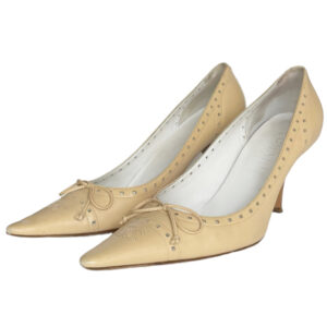 Vintage Chanel Logo Bow Heels in Beige UK 6 | NITRYL