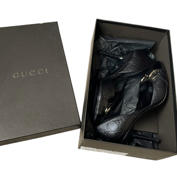 Gucci Monogram Horsebit Heels in Black / Gold UK 4 - Image 5