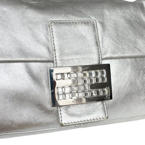 Fendi Leather Crystal Encrusted Shoulder Baguette Bag in Silver - Image 6