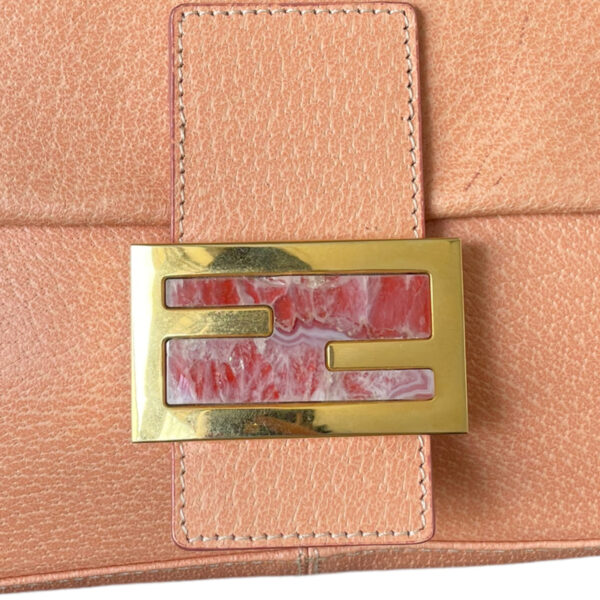 Fendi Leather Shoulder Baguette Bag in Peach Pink - Image 7