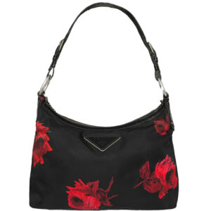 Vintage Prada Nylon Flower Shoulder Bag in Black / Red | NITRYL