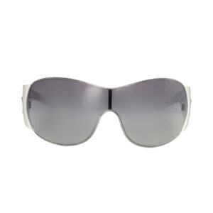 Vintage Prada Logo Oversized Wraparound Sunglasses in White / Silver | NITRYL