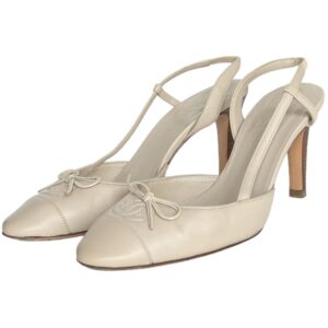 Vintage Chanel Logo Bow Slingback Heels in Beige UK 4 | NITRYL