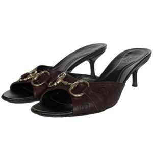 Vintage Gucci Monogram Horsebit Heels in Brown / Gold 3.5 | NITRYL