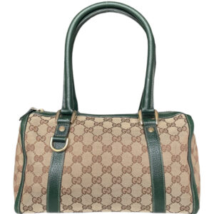 Vintage Gucci Monogram Shoulder Boston Bag in Beige / Green | NITRYL