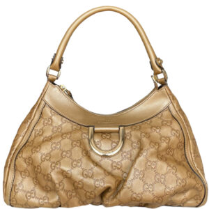 Vintage Gucci Monogram D Ring Hobo Shoulder Bag in Gold | NITRYL