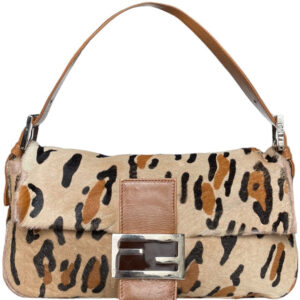 Vintage Fendi Leopard Print Calfskin Shoulder Baguette Bag | NITRYL