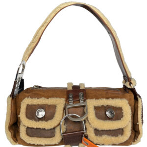 Vintage Dior Shearling Flight Bag in Brown / Cream | NITRYL