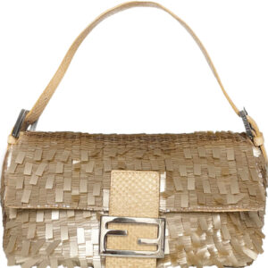 Vintage Fendi Sequin Shoulder Baguette Bag in Gold with Exotic Leather Detailing | NITRYL