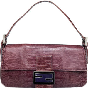 Vintage Fendi Embossed Snakeskin Print Leather Shoulder Baguette Bag in Purple / Maroon | NITRYL