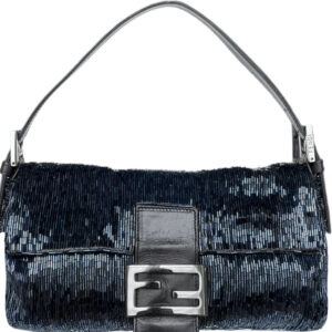 Vintage Fendi Beaded Shoulder Baguette Bag in Metallic Blue / Grey | NITRYL