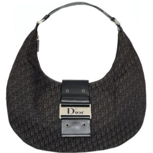 Vintage Dior Monogram Street Chic Half Moon Shoulder Bag in Dark Brown / Silver | NITRYL