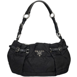 Vintage Prada Nylon Padded Shoulder Bag in Black / Silver | NITRYL