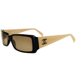 Vintage Chanel Logo Chunky Sunglasses in Beige / Black | NITRYL