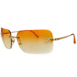 Vintage Chanel Diamante Rimless Sunglasses in Orange / Gold | NITRYL