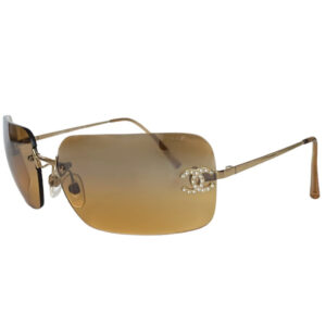 Vintage Chanel Diamante Rimless Sunglasses in Orange / Brown / Gold | NITRYL