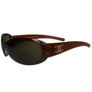 Vintage Chanel Logo Wraparound Sunglasses in Brown / Gold | NITRYL