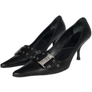 Vintage Dior Buckle Logo Heels in Black / Silver UK 4 | NITRYL