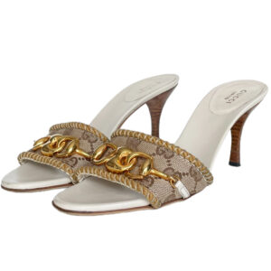 Vintage Gucci Monogram Chain Heels in Beige / Gold / White UK 4 | NITRYL