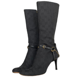 Vintage Gucci Monogram Chain Boots in Black / Gold UK 3 | NITRYL