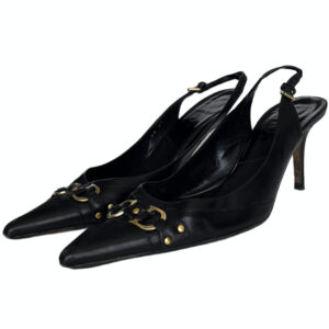 Vintage Dior CD Logo Slingback Heels in Black / Gold UK 6 | NITRYL