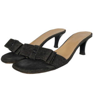 Vintage Chanel Bow Logo Denim Heels in Black UK 4 | NITRYL