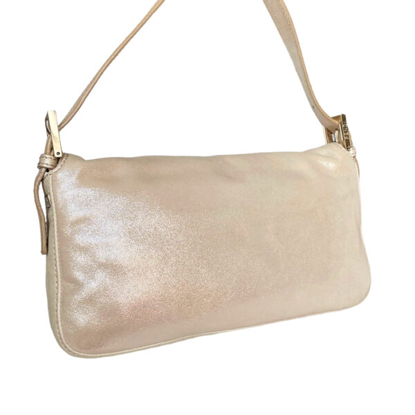 Fendi Metallic Glitter Shoulder Baguette Bag in Champagne Nude / Gold with Swarovski Encrusted Clasp - Image 4