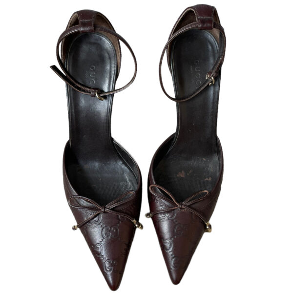Gucci Monogram Bow Heels in Brown UK 4.5 - Image 2