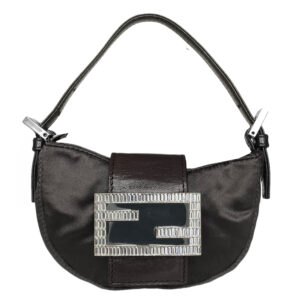 Vintage Fendi Satin Mini Croissant Bag in Grey / Silver with Swarovski Encrusted Clasp | NITRYL