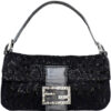Vintage Fendi Beaded Shoulder Baguette Bag in Black with Crystal Encrusted Clasp and Exotic Leather Detailing | NITRYL
