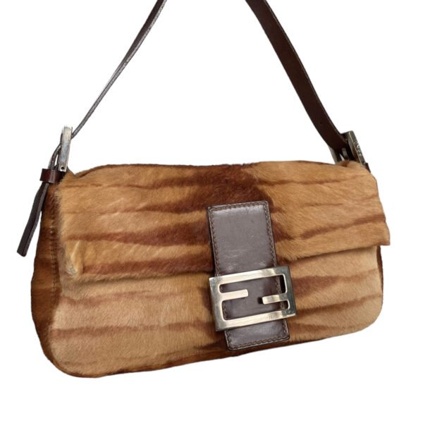 Fendi Striped Calfskin Shoulder Baguette in Tan / Brown - Image 2