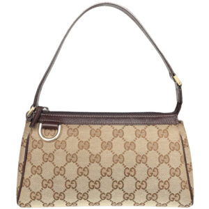 Vintage Gucci Monogram Mini Shoulder Bag in Beige / Brown / Gold | NITRYL