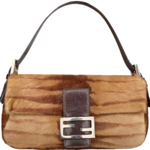 Vintage Fendi Striped Calfskin Shoulder Baguette in Tan / Brown | NITRYL