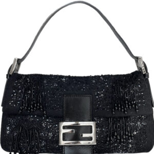 Vintage Fendi Sequin Beaded Fringe Baguette in Black / Silver | NITRYL