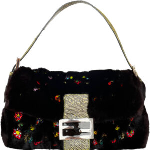 Vintage Fendi Floral Beaded Fur Baguette in Black / Green with Exotic Leather Detailing | NITRYL