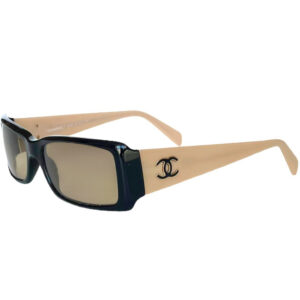 Vintage Chanel Logo Chunky Sunglasses in Beige / Black | NITRYL